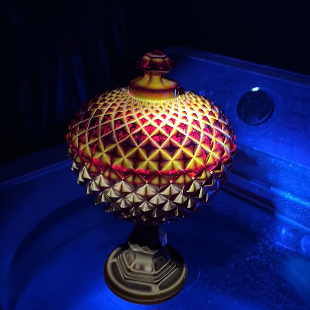 Vintage Westmoreland Ruby Red Glass Sawtooth Pattern Covered Compote GLOWS - Picture 10 of 14